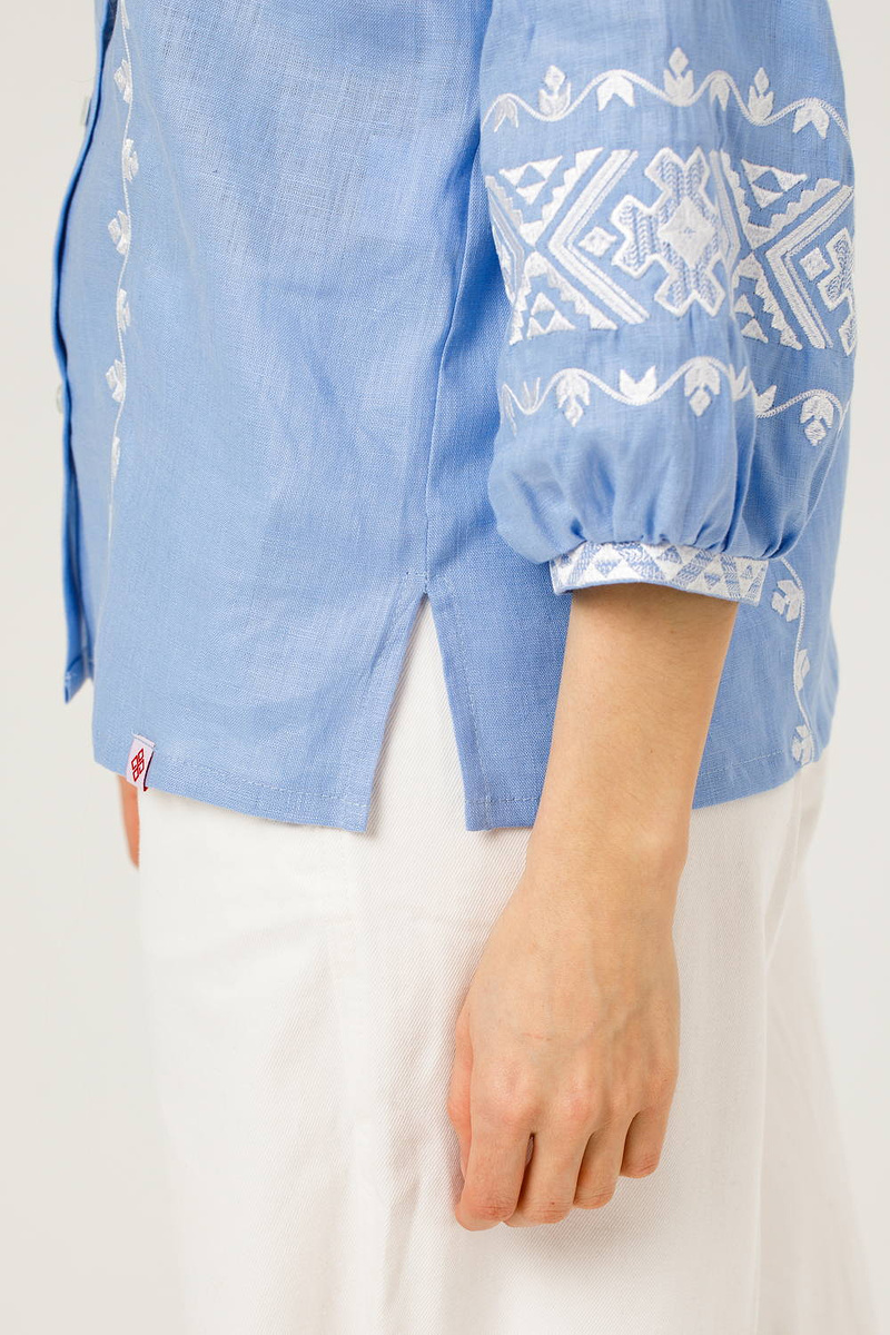 Women's embroidered shirt made of blue linen by Rostyslav